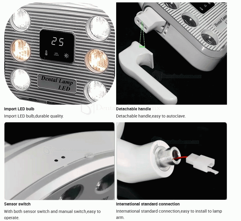 JH-09 10W Lámpara de inducción quirúrgica sin sombras dentales con pantalla LCD de 6 LED